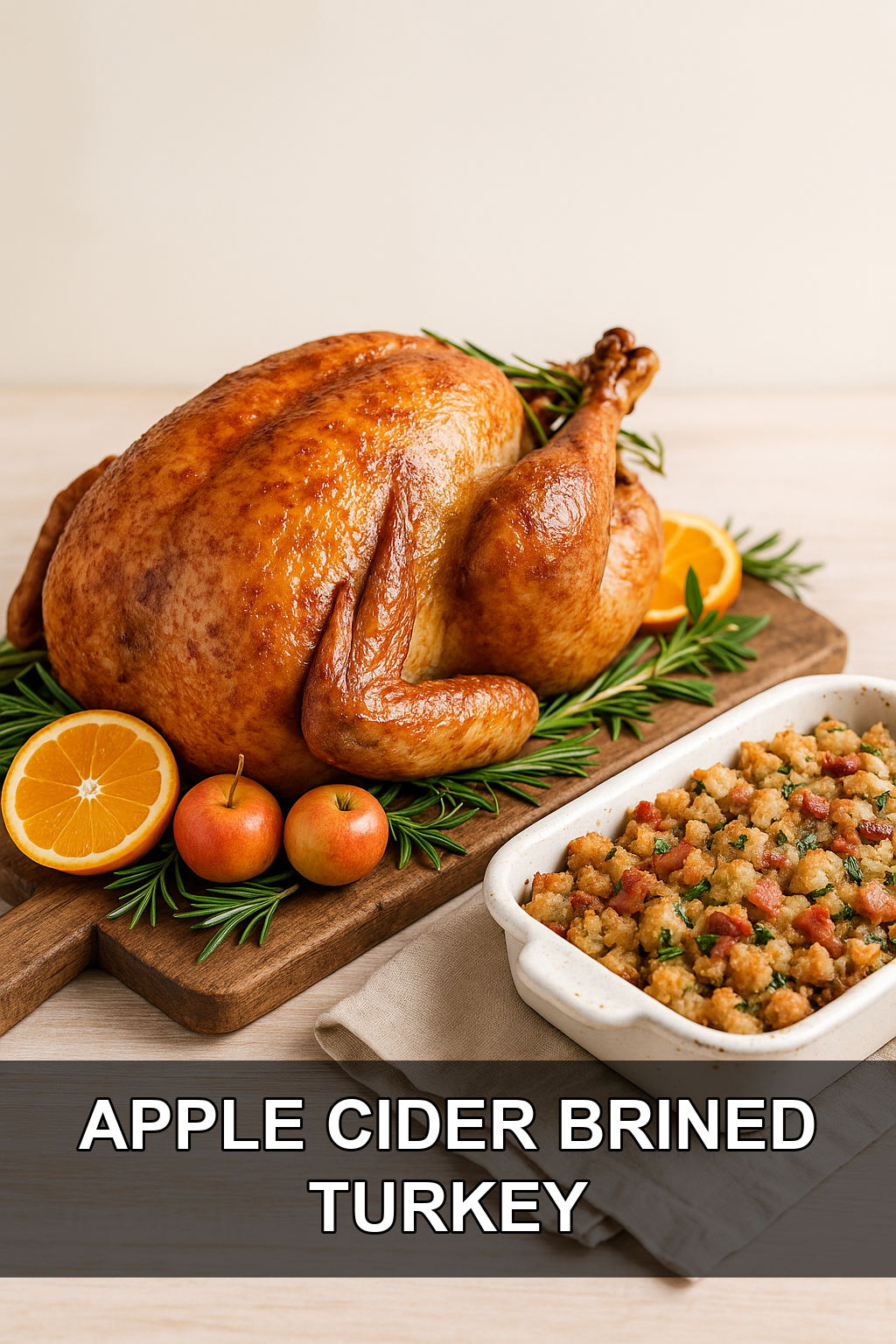 Apple Cider Brined Turkey with Crispy Bacon-Studded Stuffing