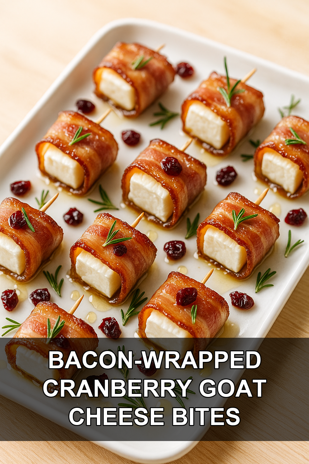 Bacon-Wrapped Cranberry Goat Cheese Bites with Honey Drizzle