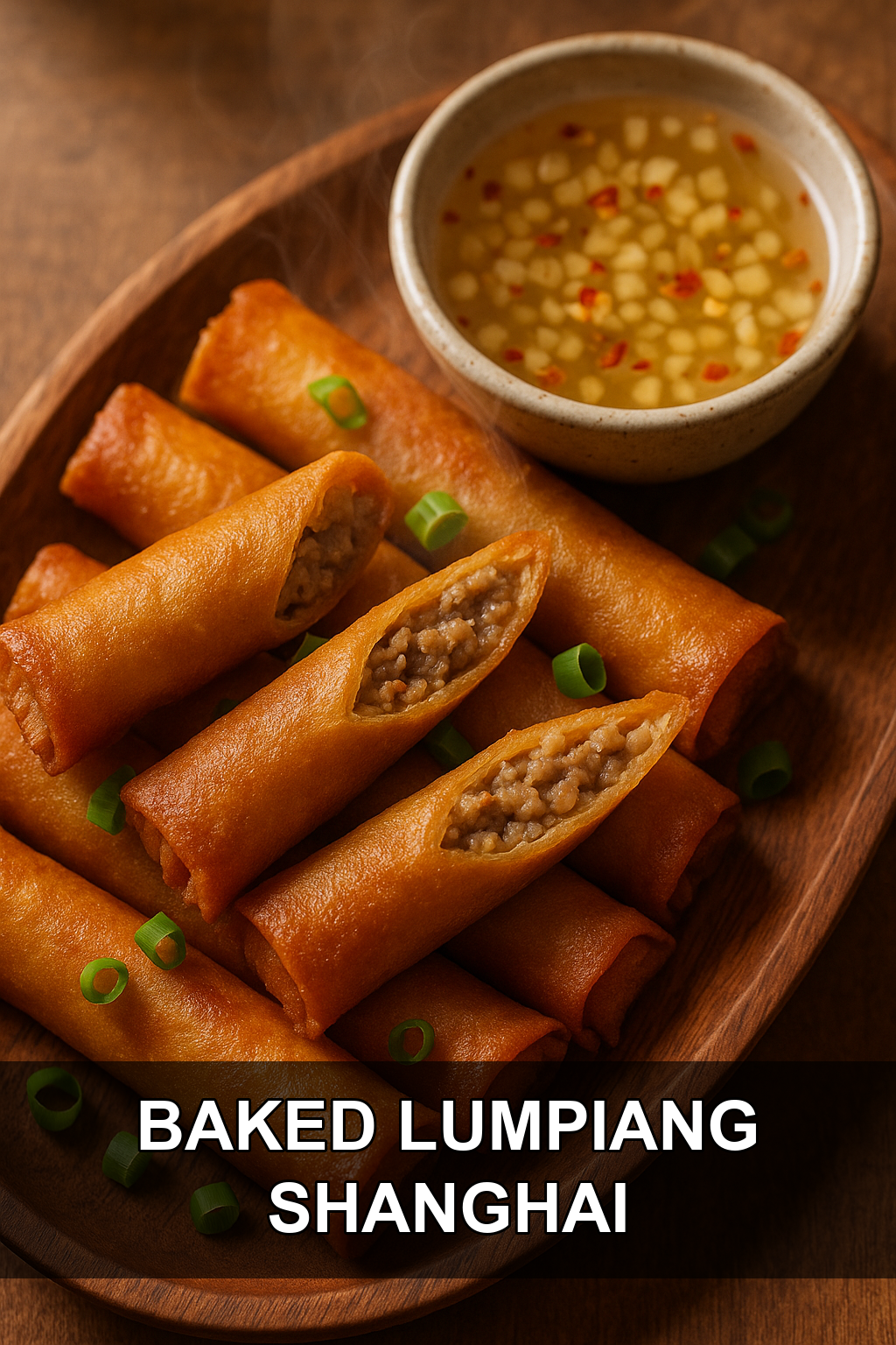Baked Lumpiang Shanghai with Garlic Vinegar Dip