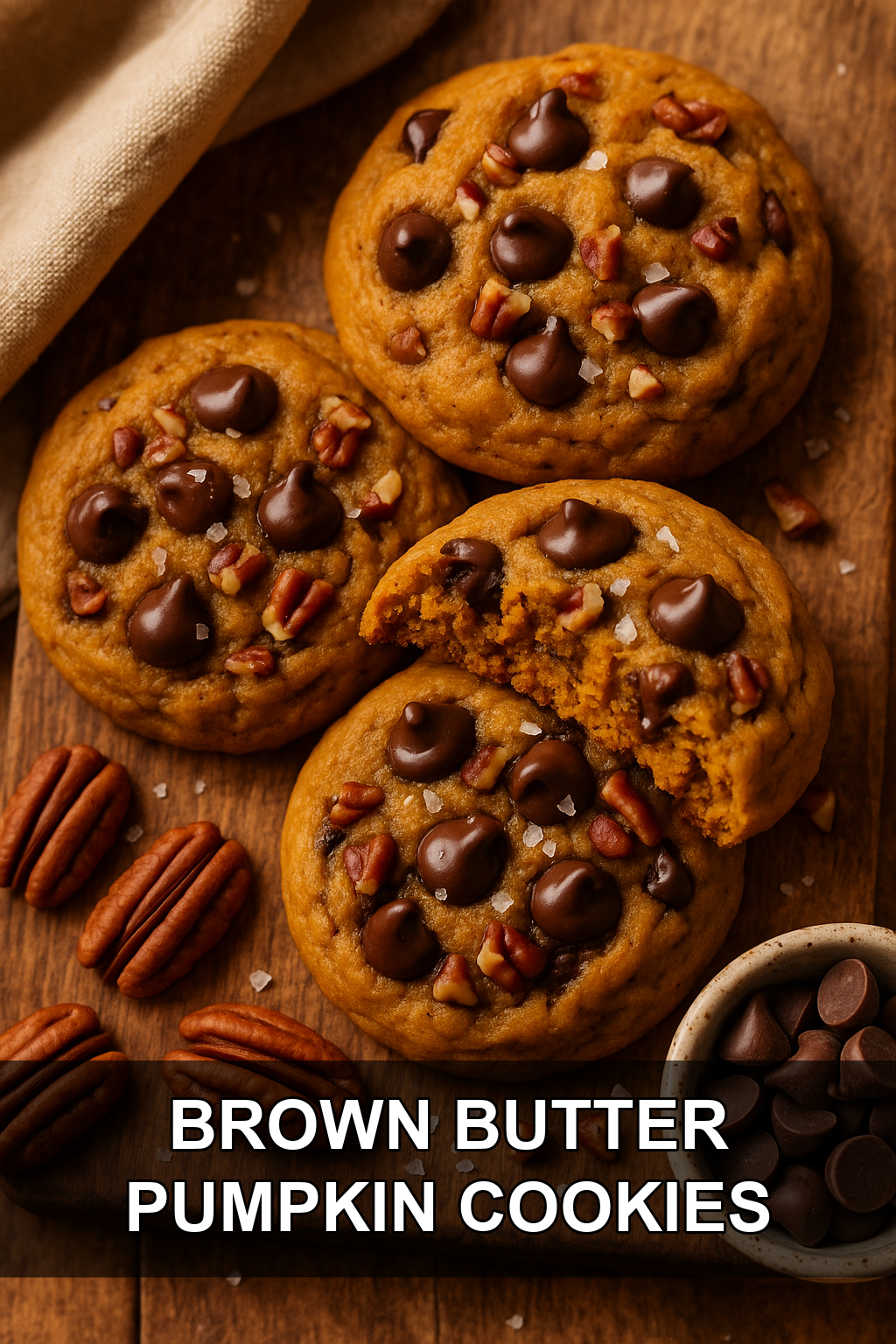 Brown Butter Pumpkin Chocolate Chip Cookies with Toasted Pecans