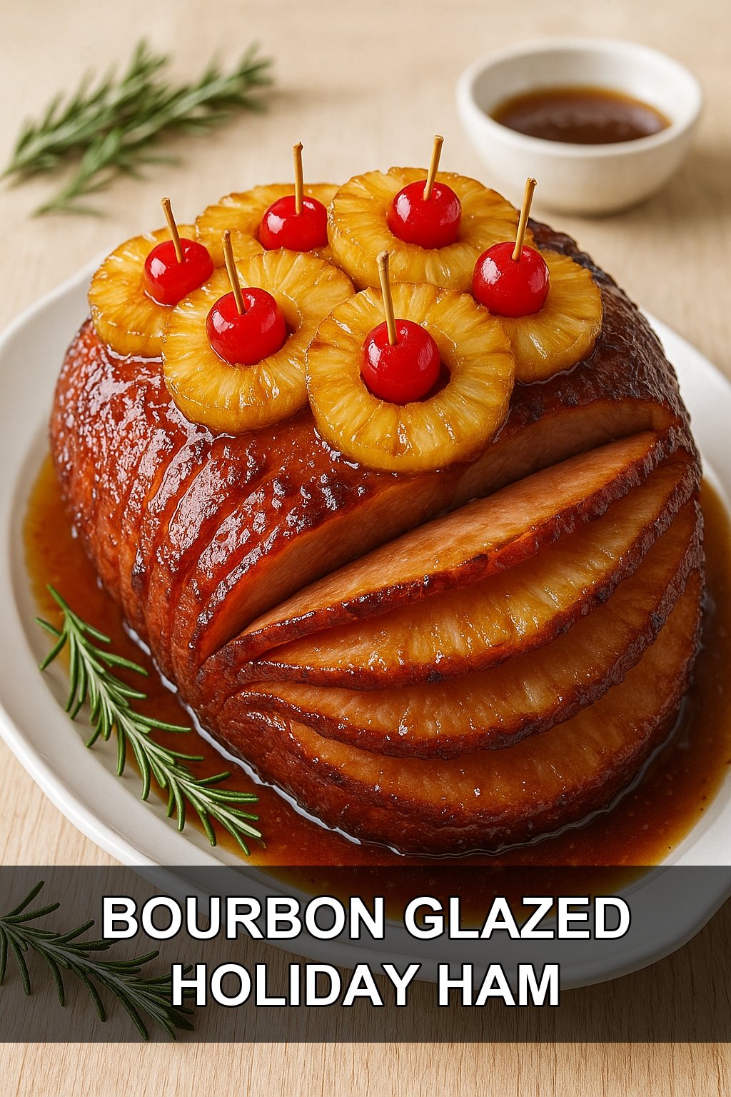 Brown Sugar Bourbon Glazed Baked Ham with Caramelized Pineapple Rings
