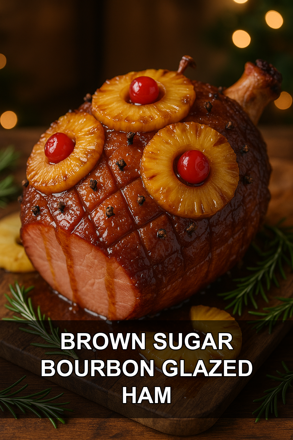 Brown Sugar Bourbon Glazed Baked Ham with Pineapple Rings