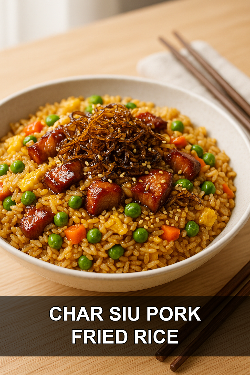 Char Siu Pork Fried Rice with Crispy Scallions and Toasted Sesame