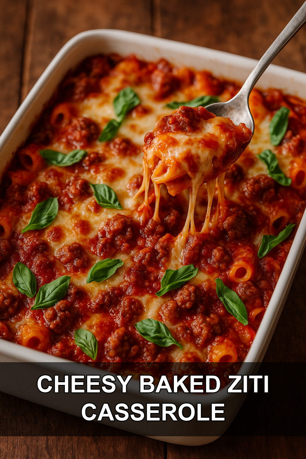 Cheesy Baked Ziti Casserole with Italian Sausage and Basil