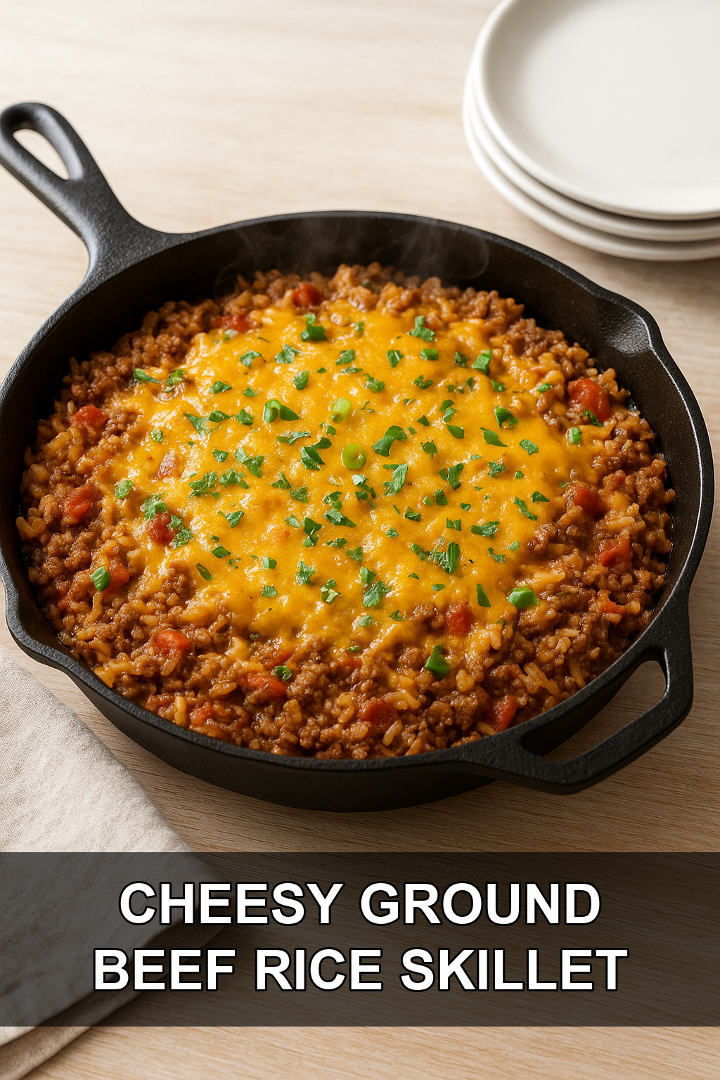 Cheesy Ground Beef and Rice Skillet with Tomatoes