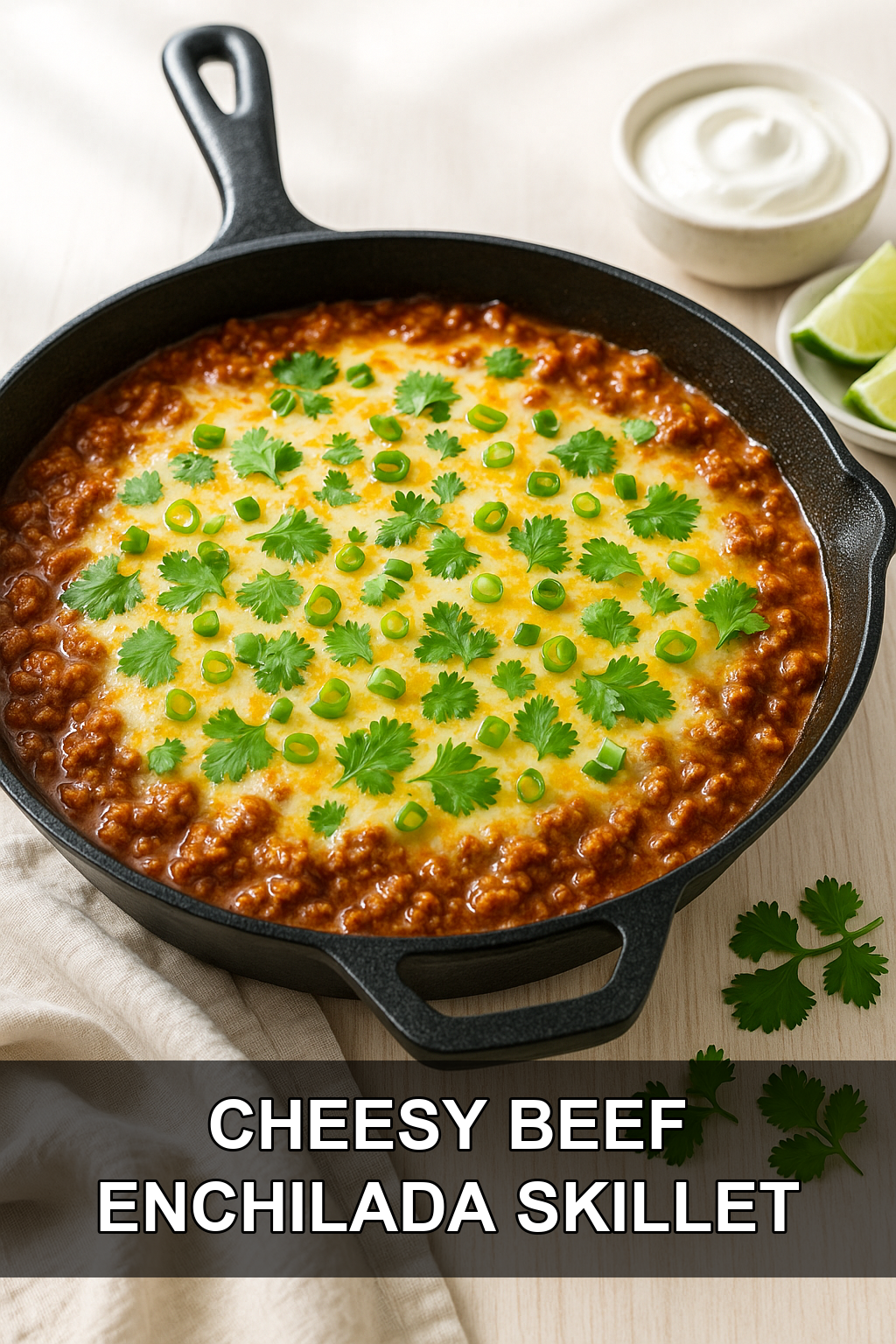 Cheesy Ground Beef Enchilada Skillet with Melted Monterey Jack