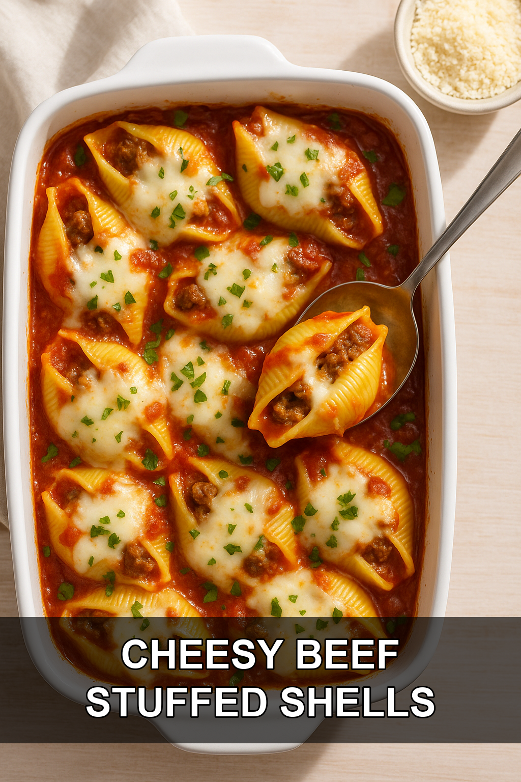 Cheesy Ground Beef Stuffed Shells with Marinara and Ricotta