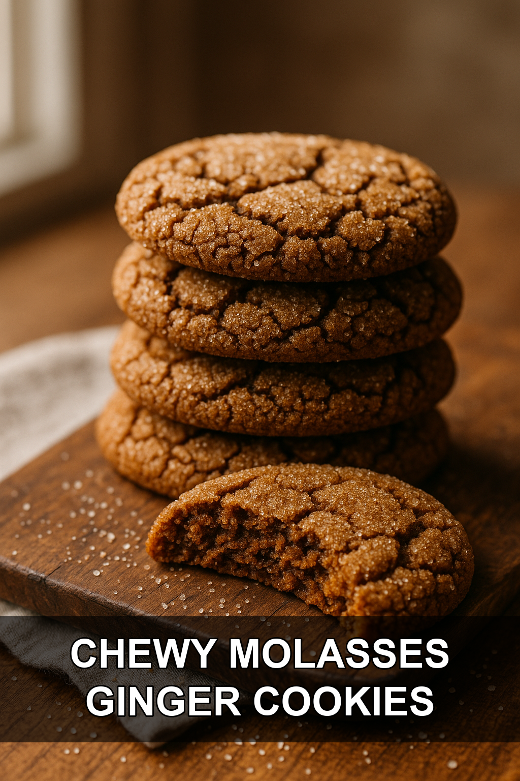 Chewy Molasses Ginger Cookies with Crackled Sugar Coating