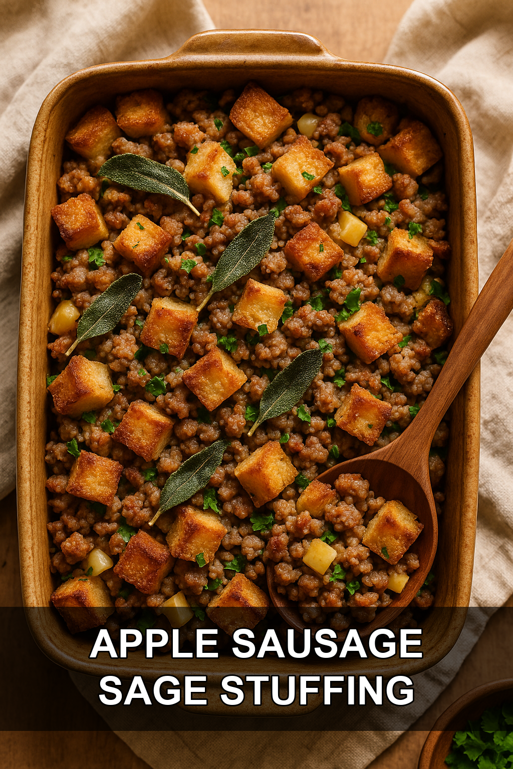 Classic Apple Sausage Stuffing with Fresh Sage and Buttery Croutons