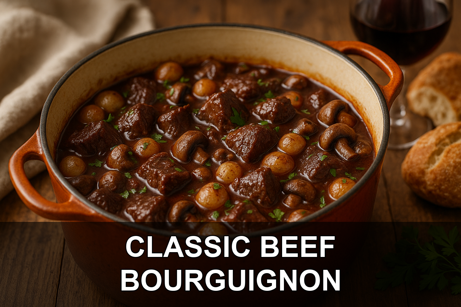 Classic Beef Bourguignon with Red Wine and Pearl Onions