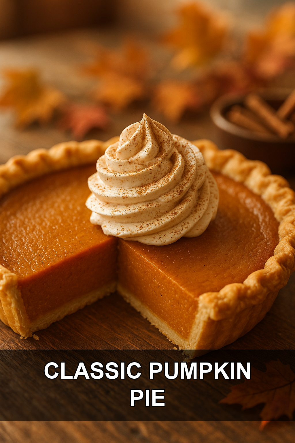 Classic Pumpkin Pie with Buttery Flaky Crust and Cinnamon Whipped Cream