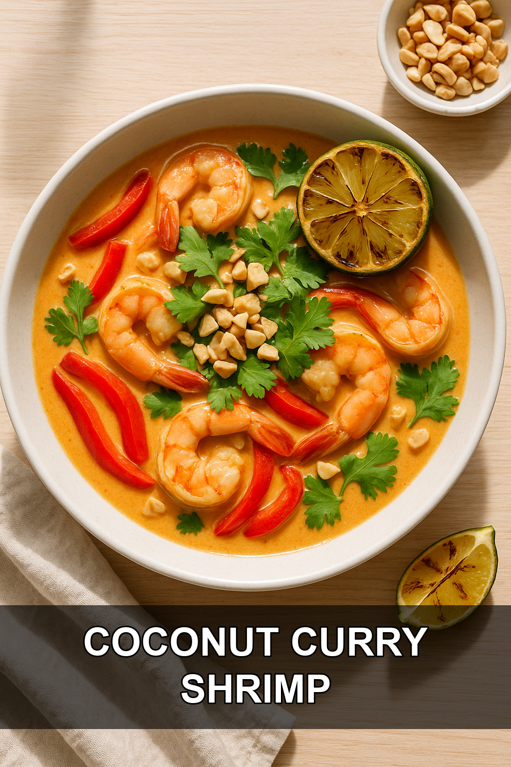 Coconut Curry Shrimp with Charred Lime and Toasted Peanuts