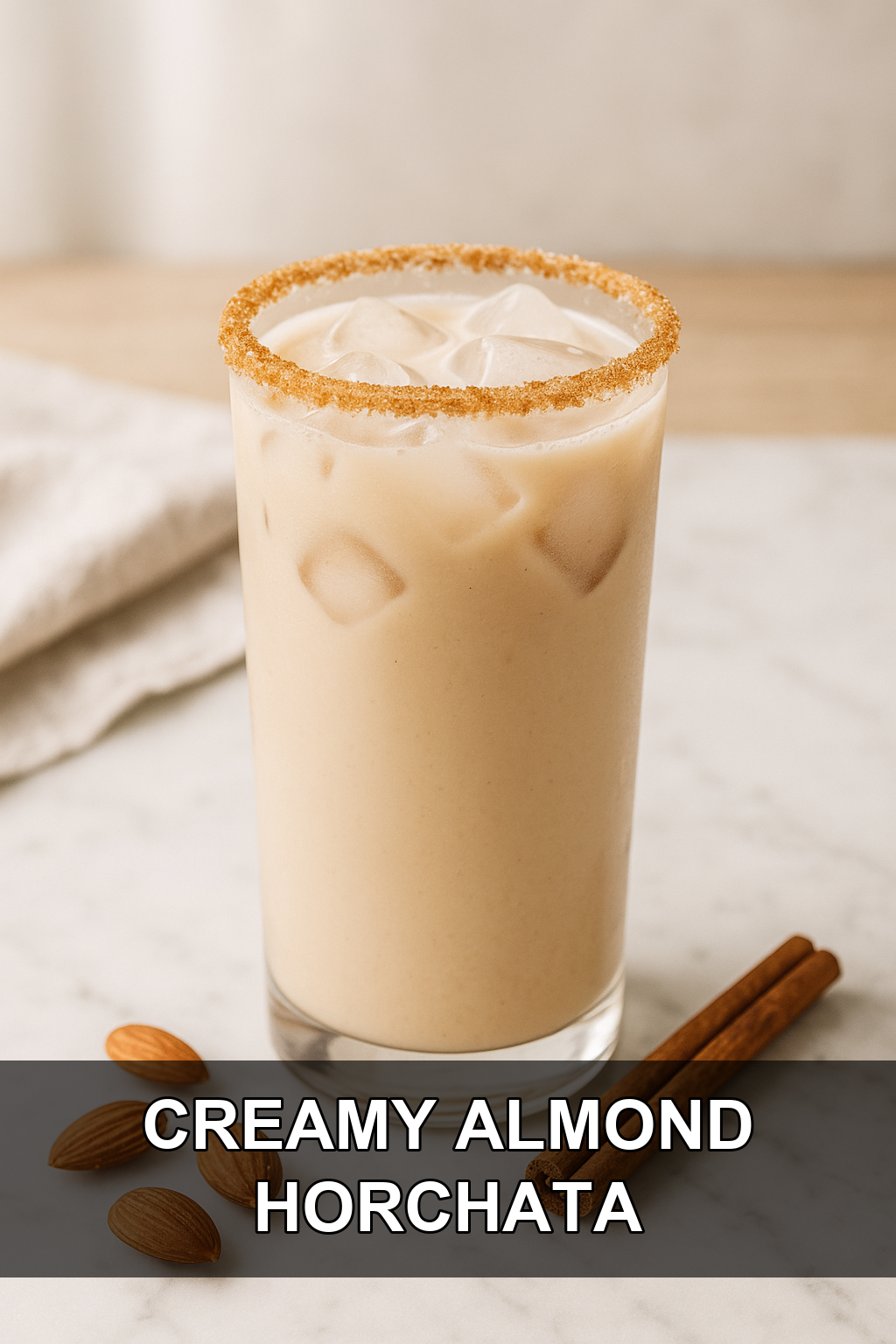Creamy Almond Horchata with Toasted Cinnamon Sugar Rim