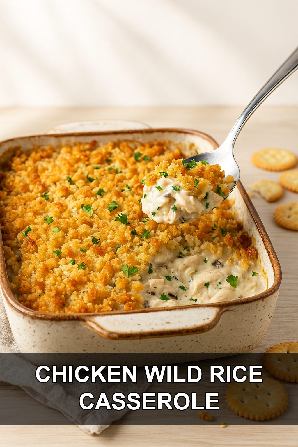 Creamy Chicken and Wild Rice Casserole with Crispy Buttered Cracker Topping