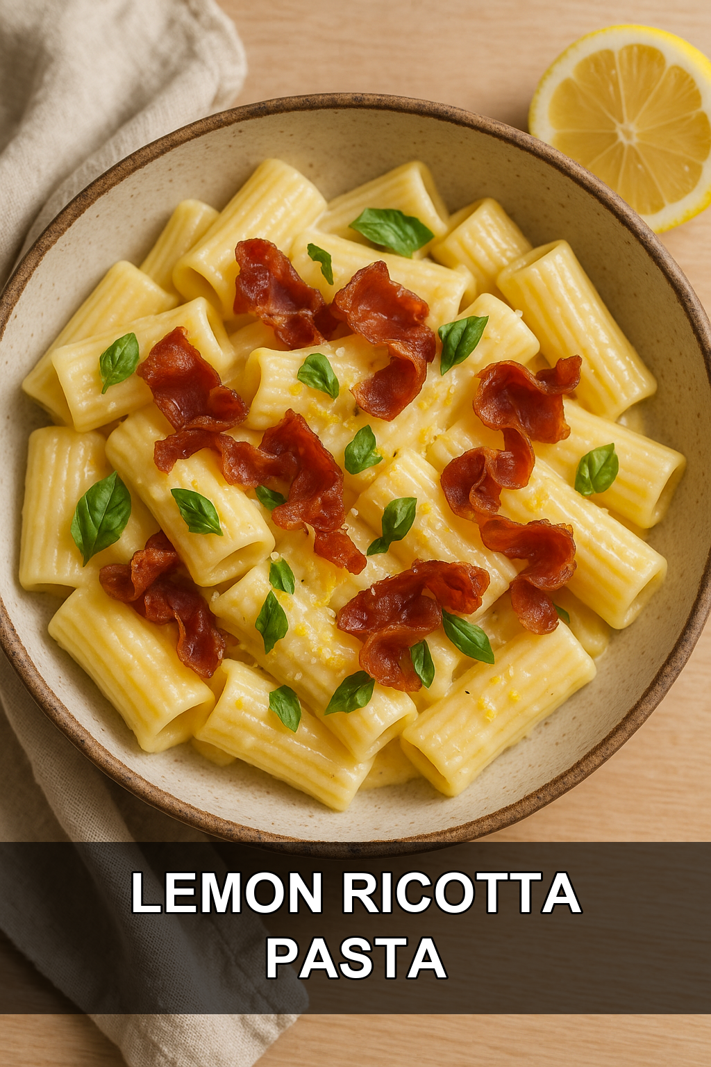 Creamy Lemon Ricotta Pasta with Crispy Prosciutto and Fresh Basil