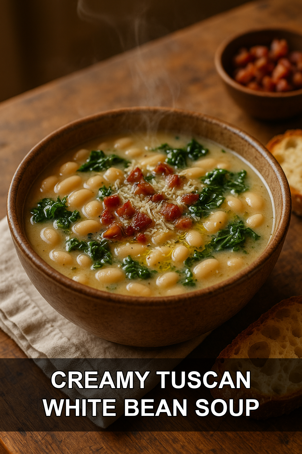 Creamy Tuscan White Bean Soup with Crispy Pancetta