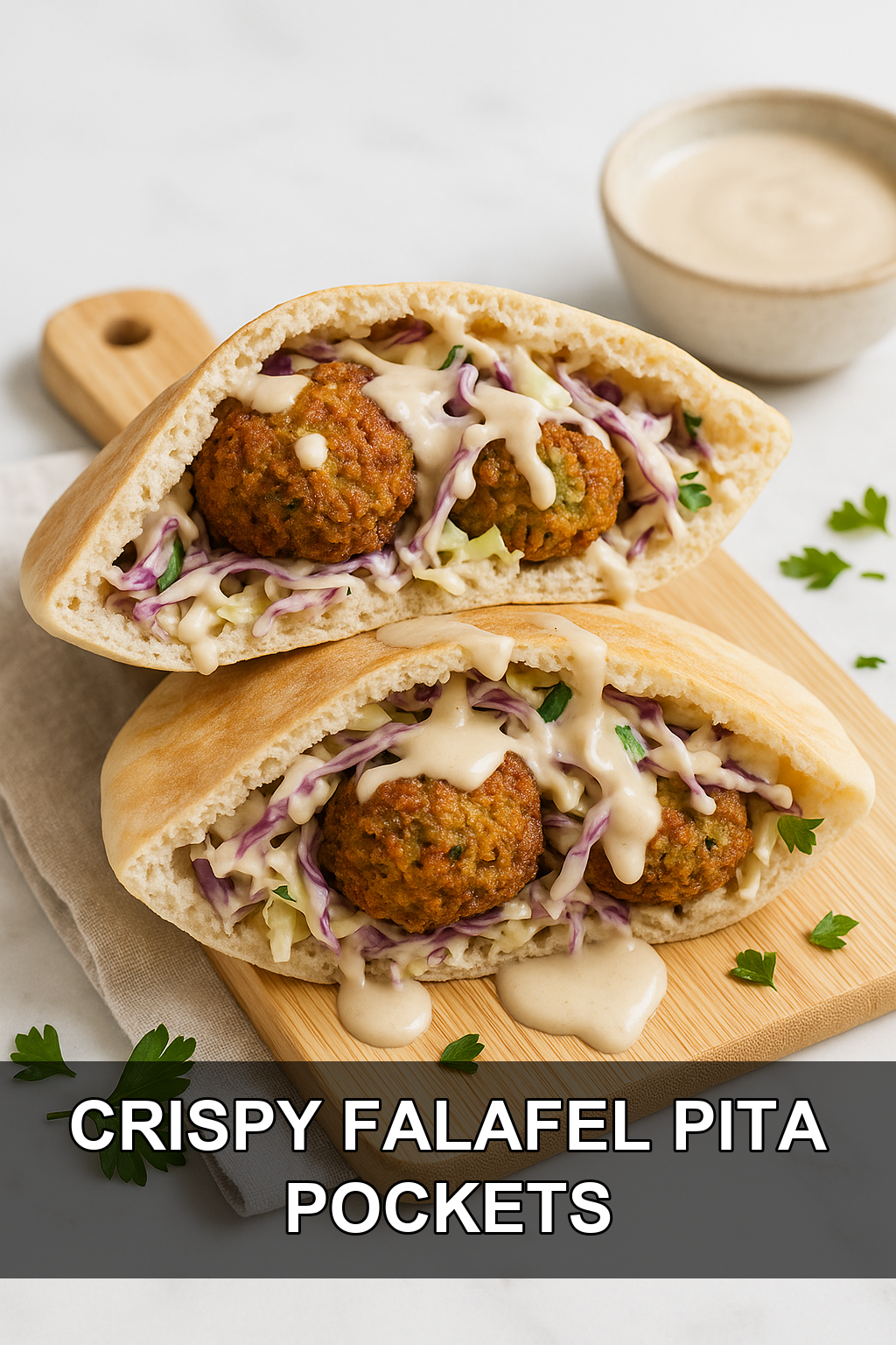 Crispy Falafel Pita Pockets with Creamy Tahini Slaw