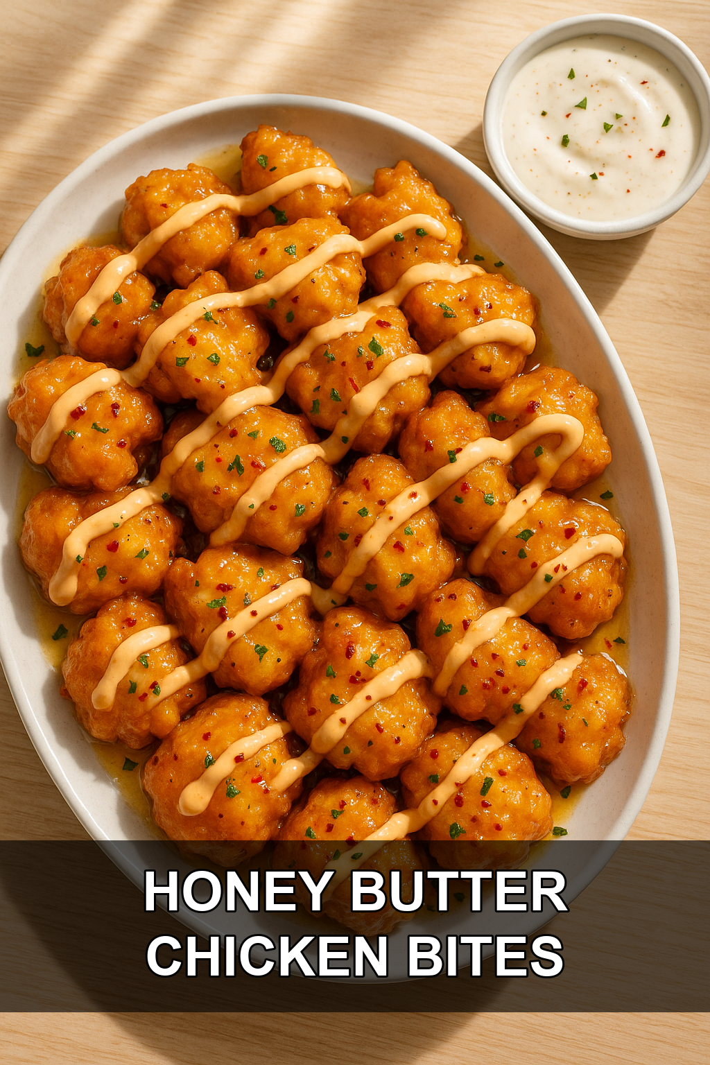 Crispy Honey Butter Chicken Bites with Spicy Ranch Drizzle