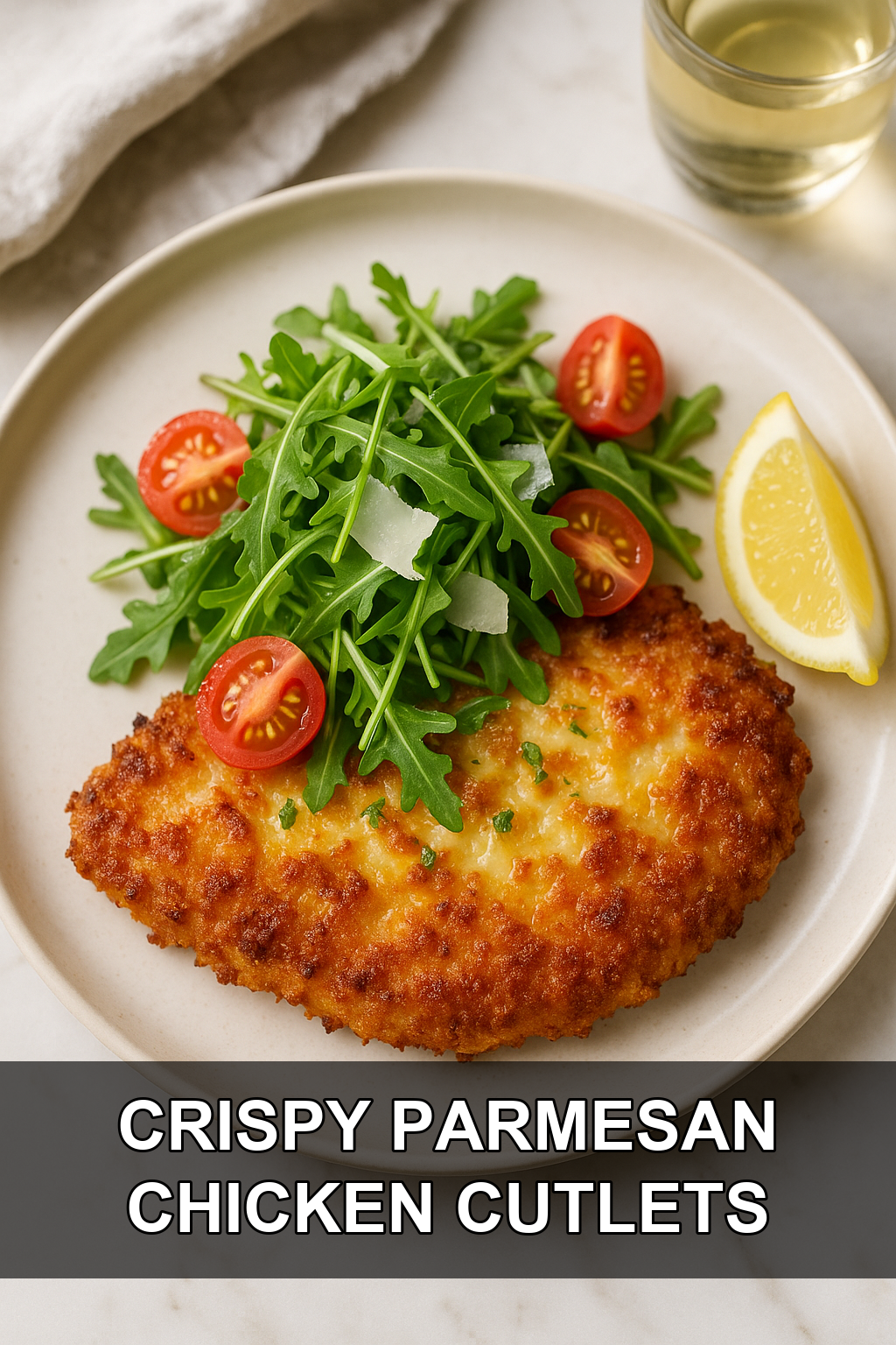 Crispy Parmesan Chicken Cutlets with Lemon Arugula Salad