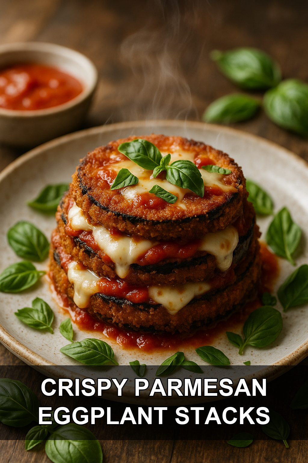 Crispy Parmesan Eggplant Stacks with Marinara and Fresh Basil