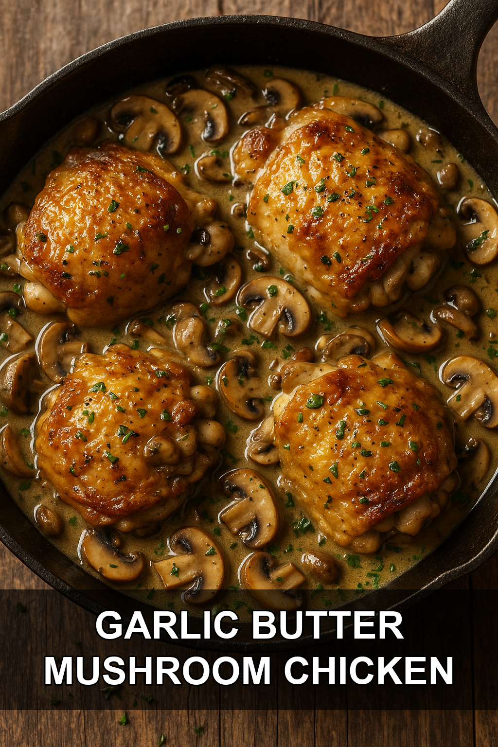 Crispy Skillet Chicken Thighs with Garlic Butter Mushroom Sauce