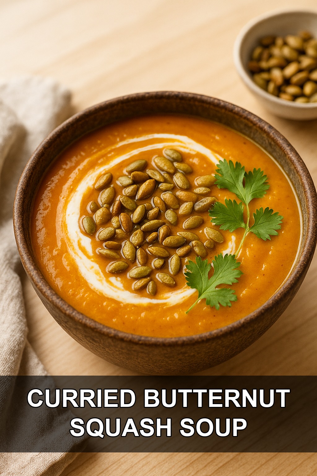 Curried Butternut Squash Soup with Coconut Cream and Toasted Pepitas