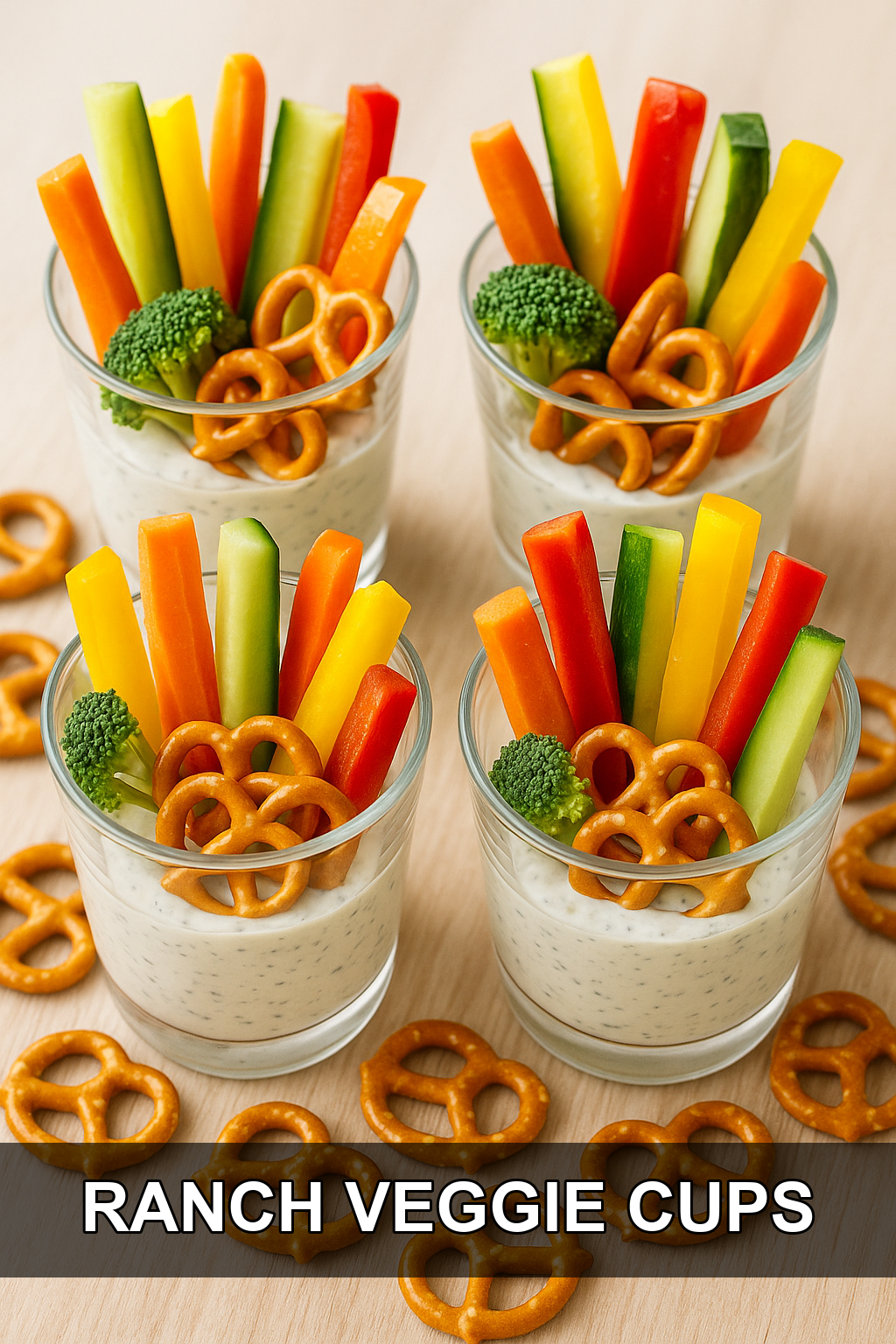 Greek Yogurt Ranch Veggie Cups with Crunchy Pretzel Dippers