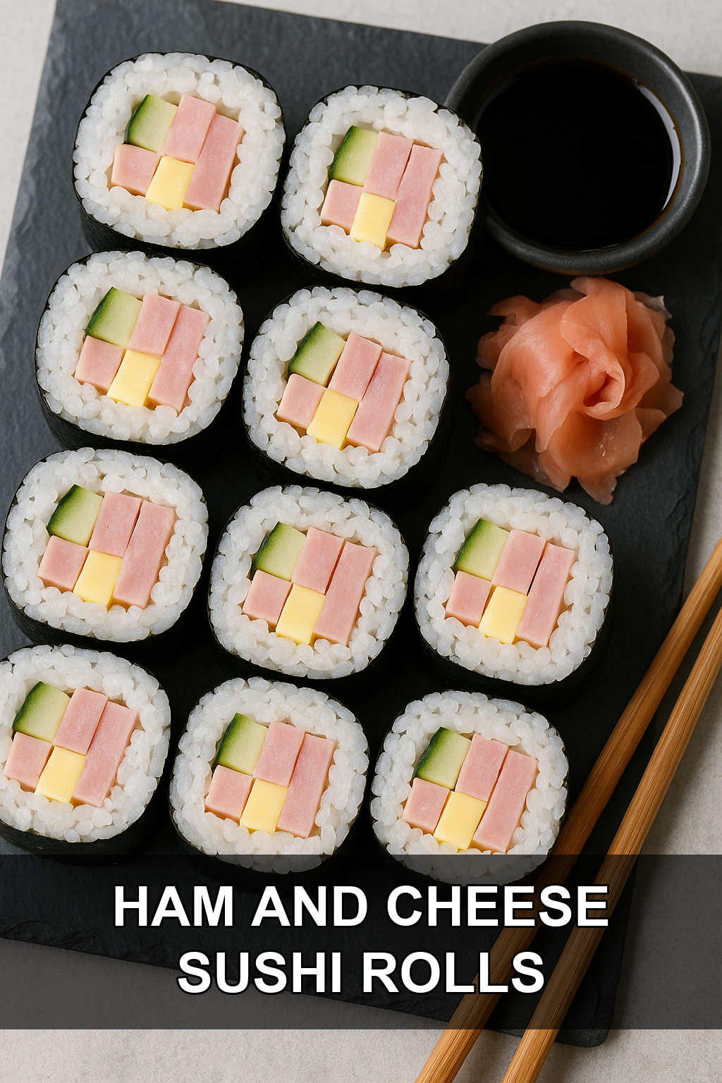 Ham and Cheese Sushi Rolls with Cucumber and Rice