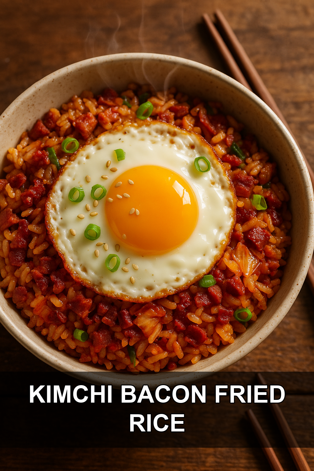 Kimchi Bacon Egg Fried Rice with Toasted Sesame Oil