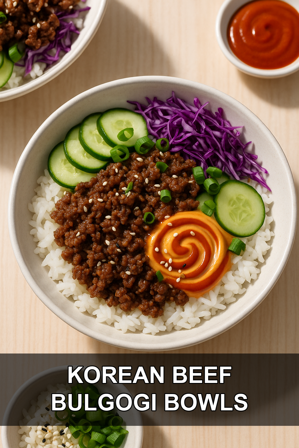 Korean Ground Beef Bulgogi Rice Bowls with Spicy Gochujang Drizzle