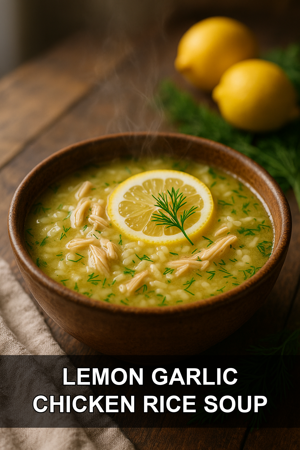 Lemon Garlic Chicken and Rice Soup with Fresh Dill