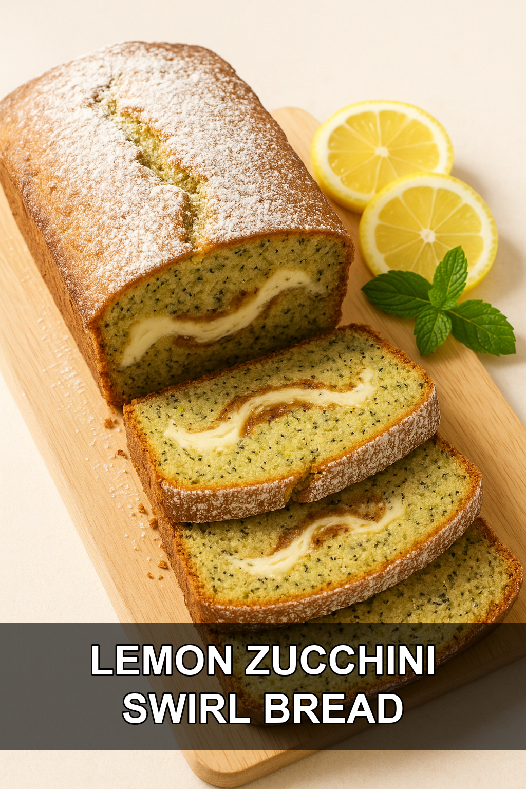 Lemon Zucchini Bread with Cream Cheese Swirl and Poppy Seeds