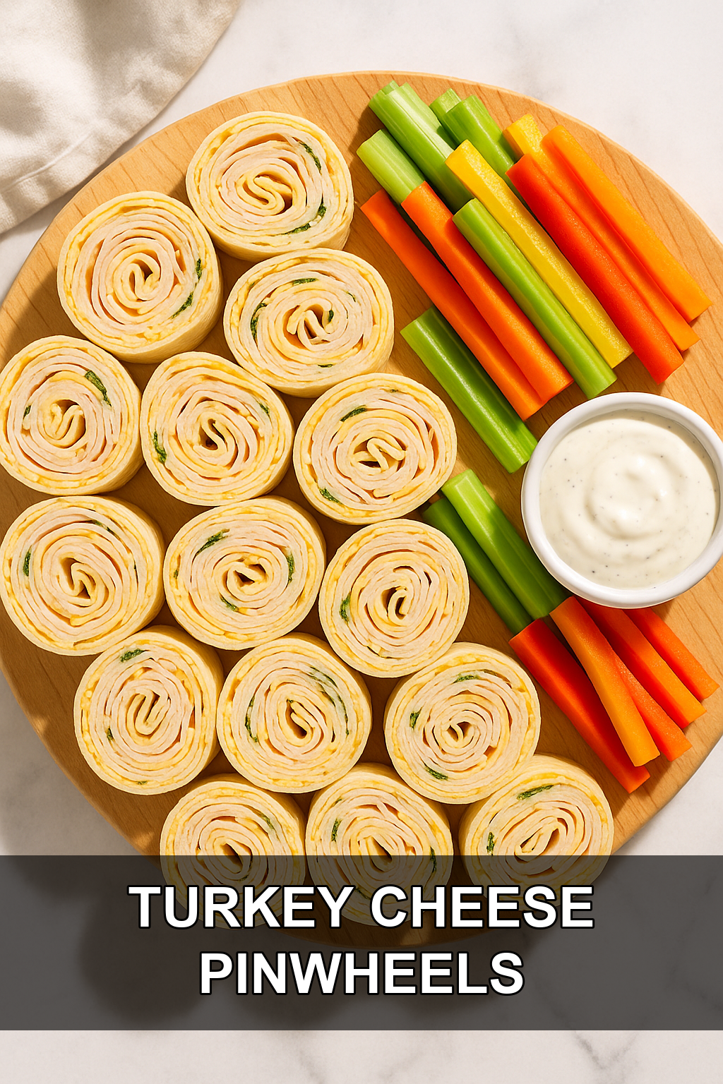 Mini Turkey and Cheese Pinwheel Sandwiches with Crunchy Veggie Sticks