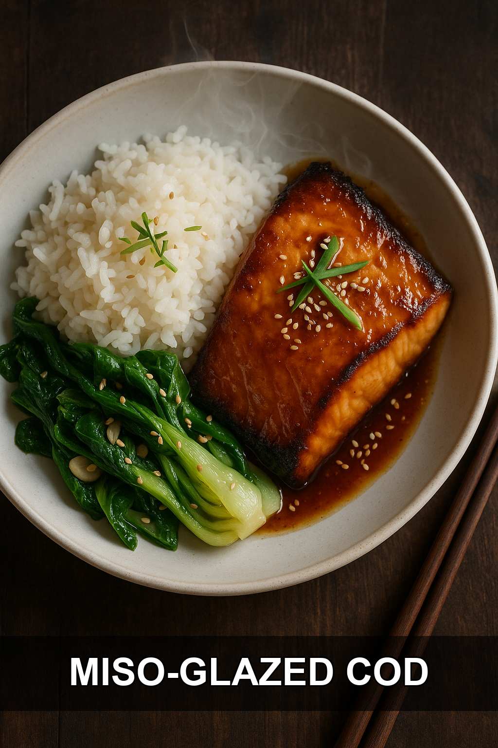 Miso-Glazed Cod with Sesame Bok Choy and Steamed Rice