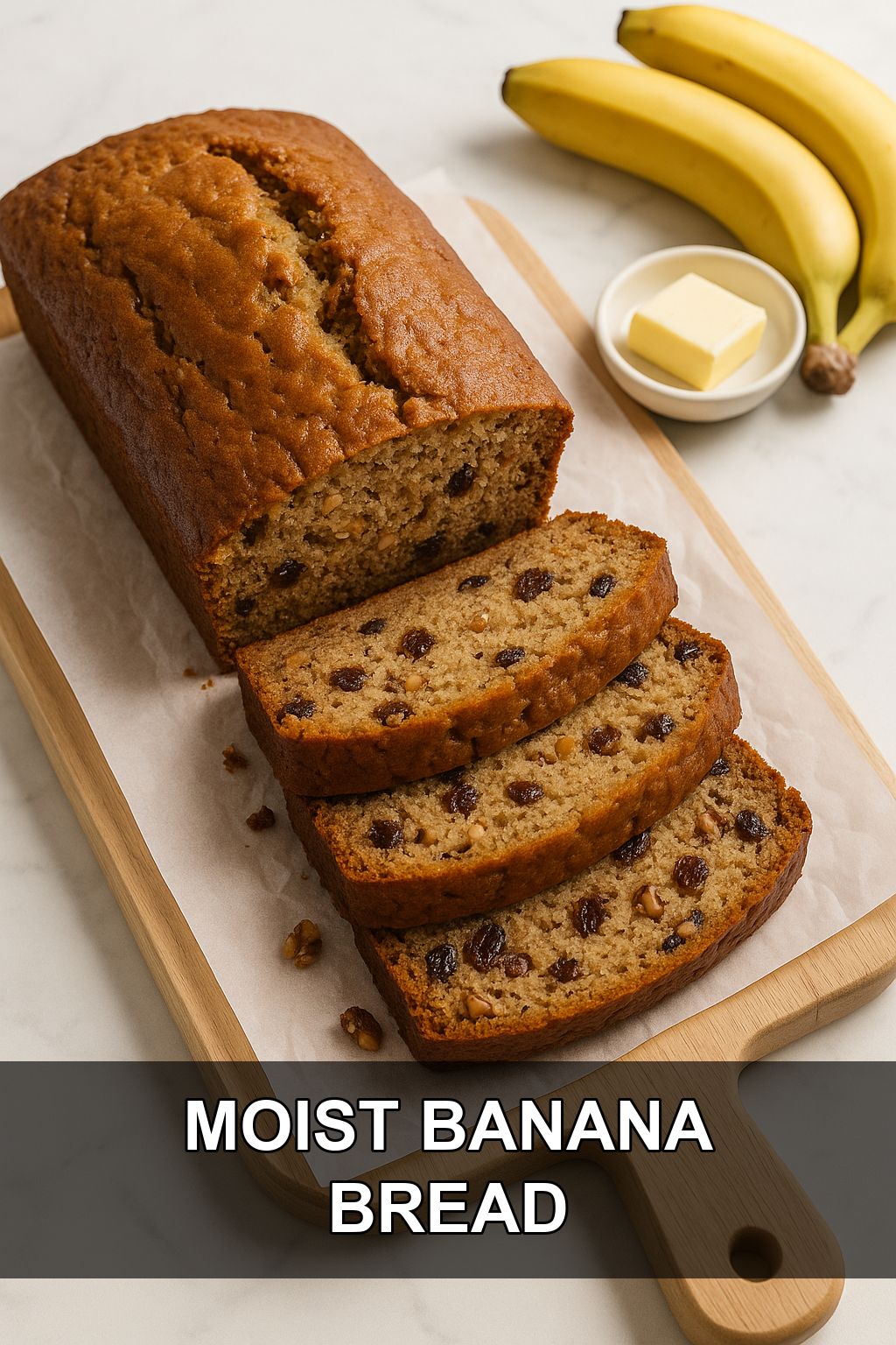 Moist Banana Bread Recipe (Loaded with Walnuts and Raisins)