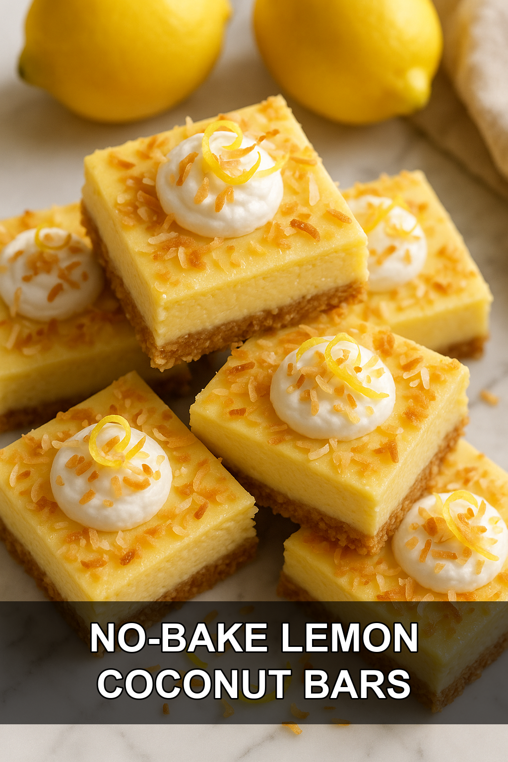 No-Bake Lemon Cheesecake Bars with Toasted Coconut Crust
