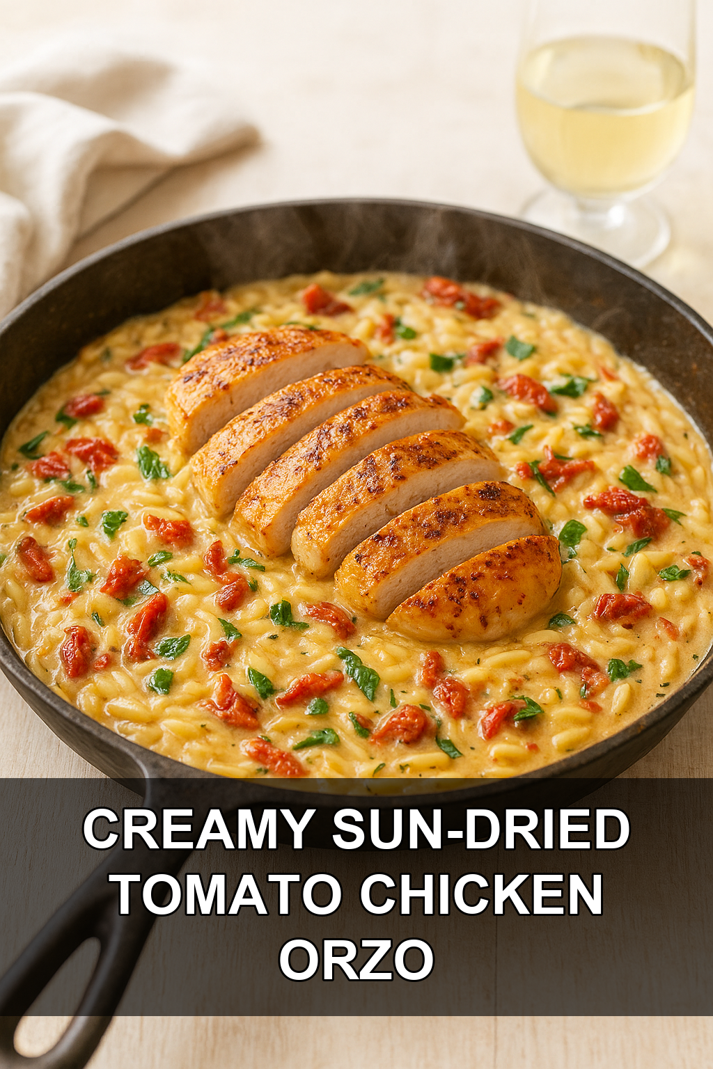 One-Pan Creamy Sun-Dried Tomato Chicken with Orzo