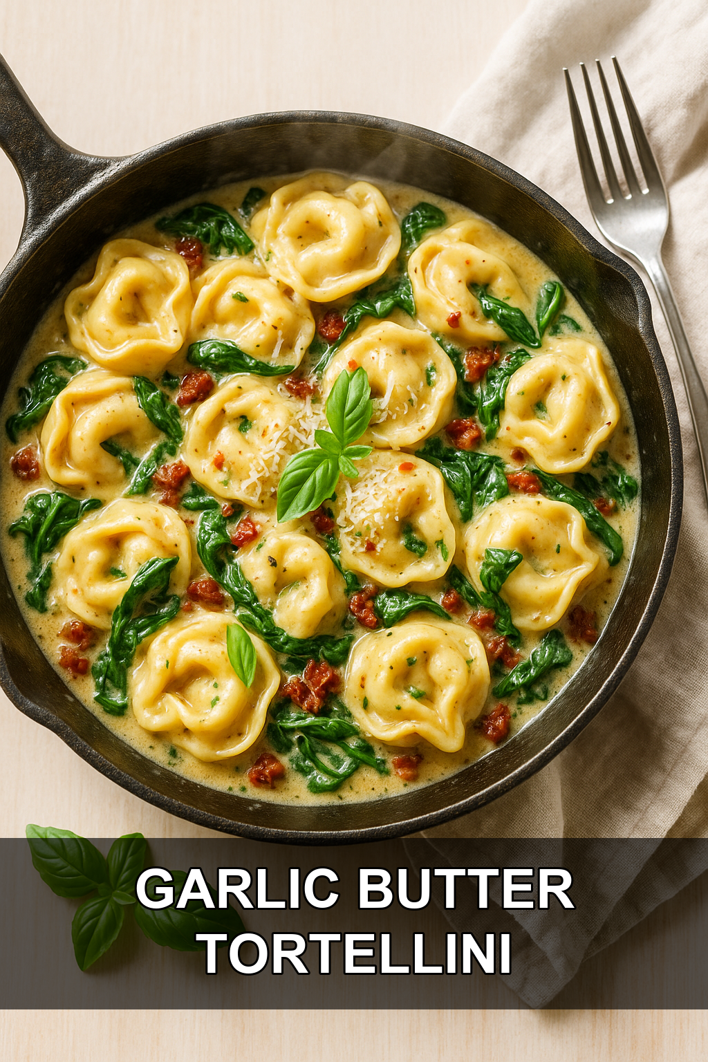 One-Pan Garlic Butter Tortellini with Spinach and Sun-Dried Tomatoes
