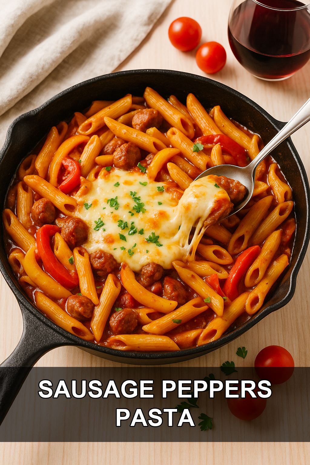 One-Pan Sausage and Peppers Pasta with Melted Provolone
