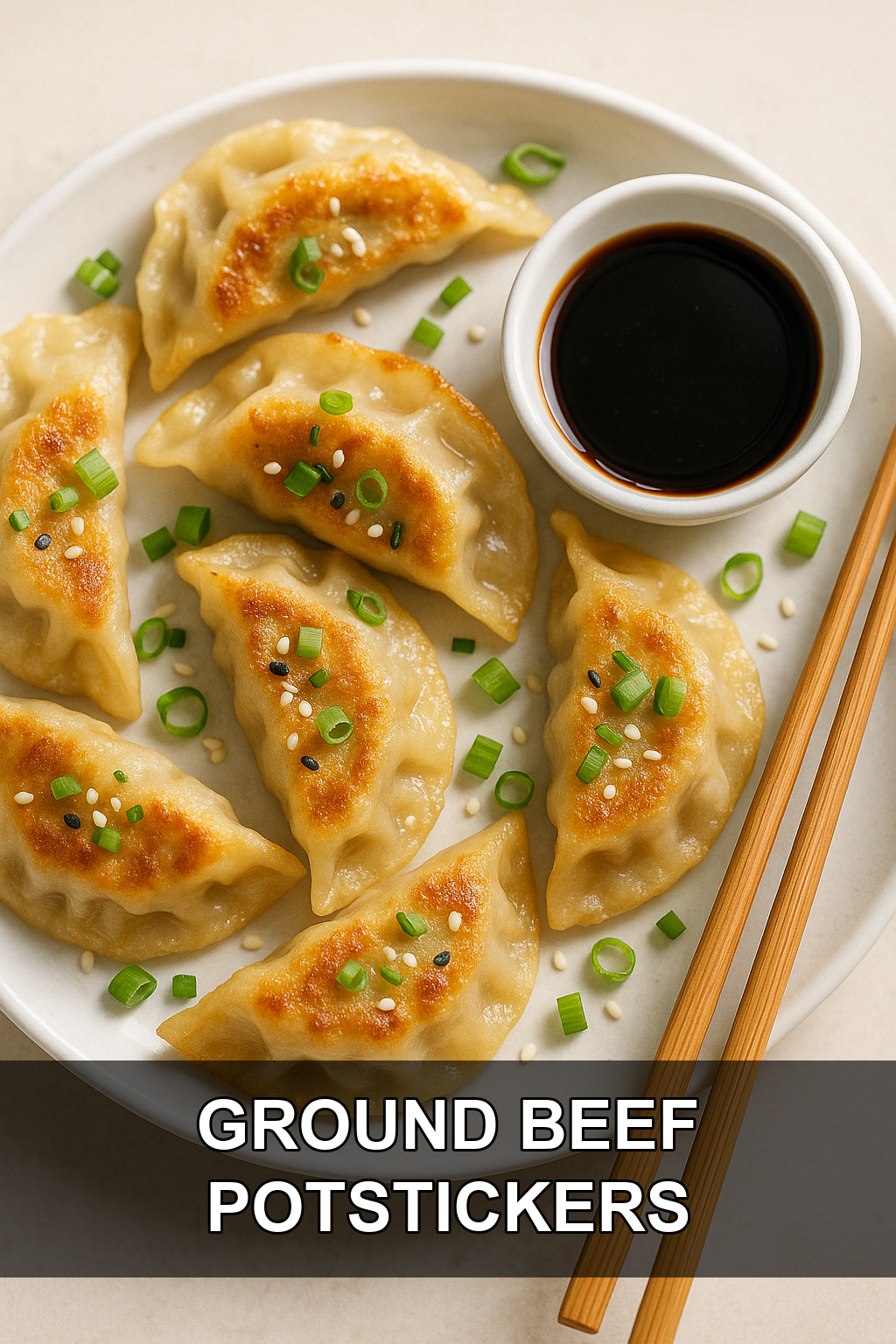 Pan-Fried Ground Beef Potstickers with Ginger Soy Dipping Sauce