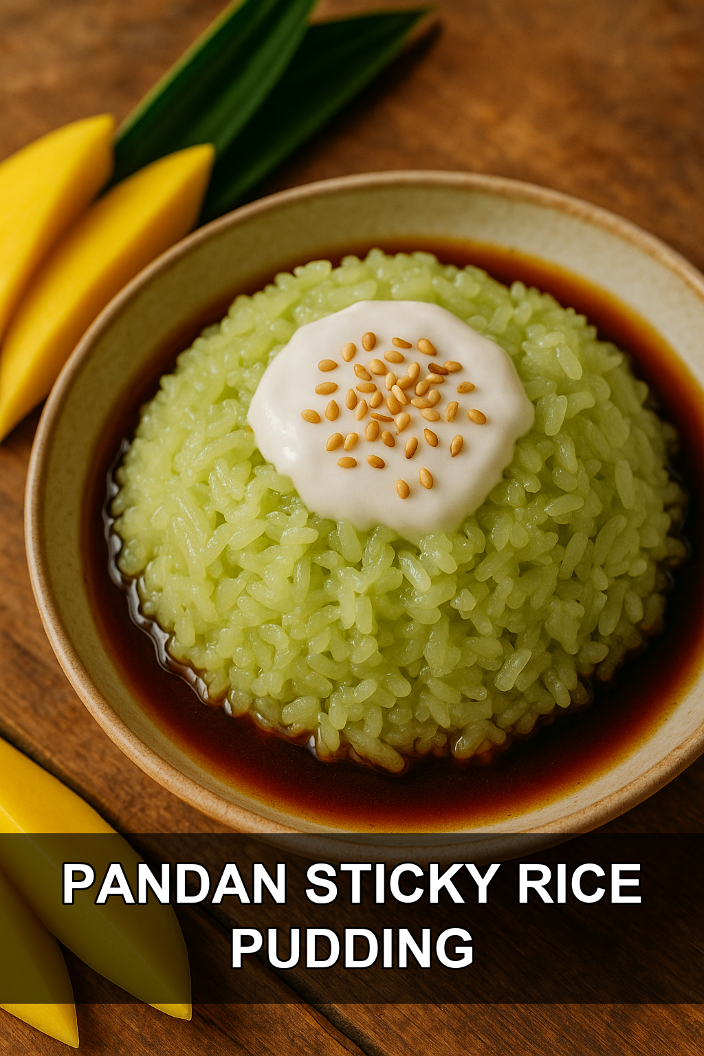 Pandan Sticky Rice Pudding with Palm Sugar Caramel Sauce