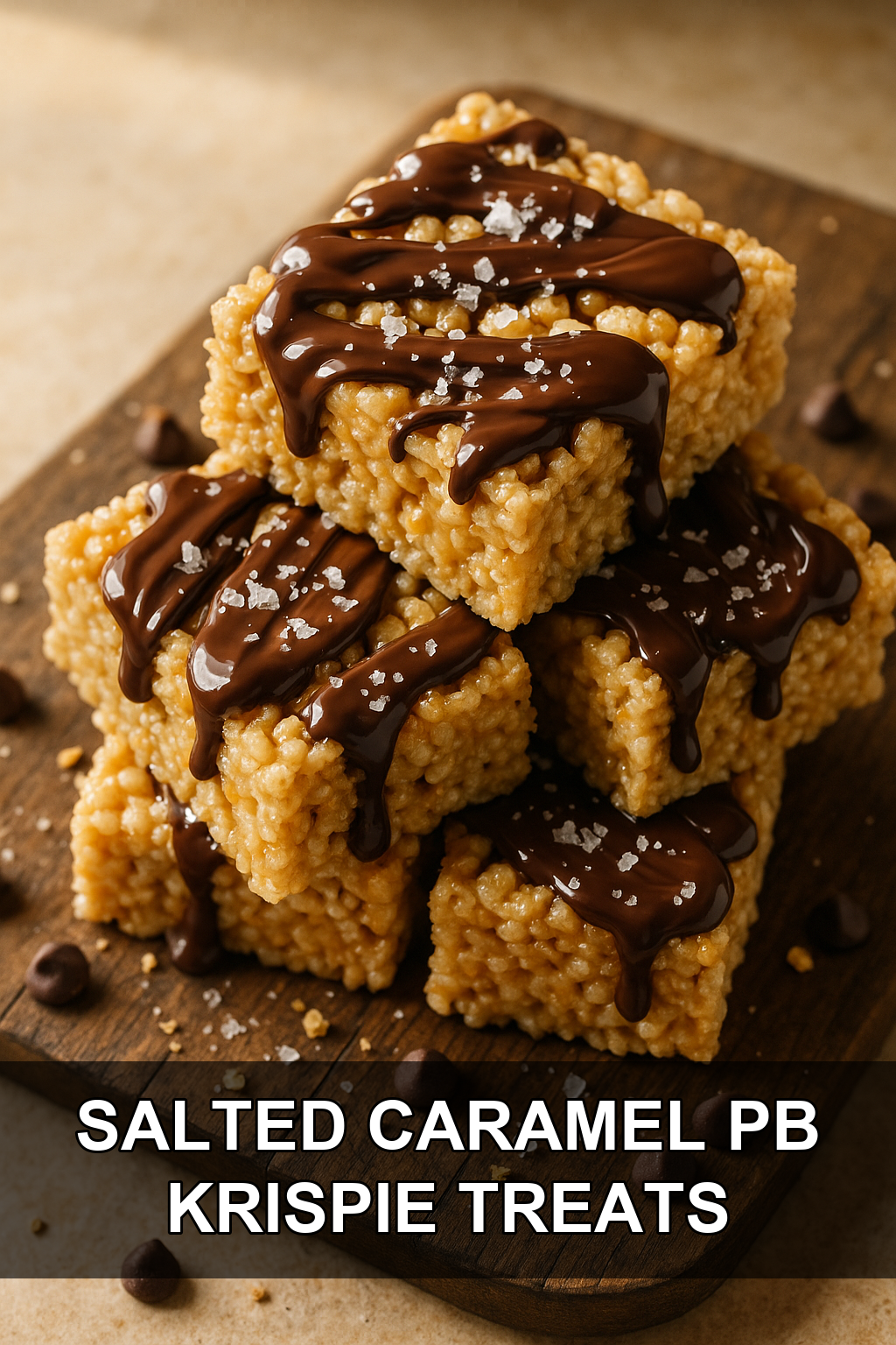 Salted Caramel Peanut Butter Rice Krispie Treats with Chocolate Drizzle