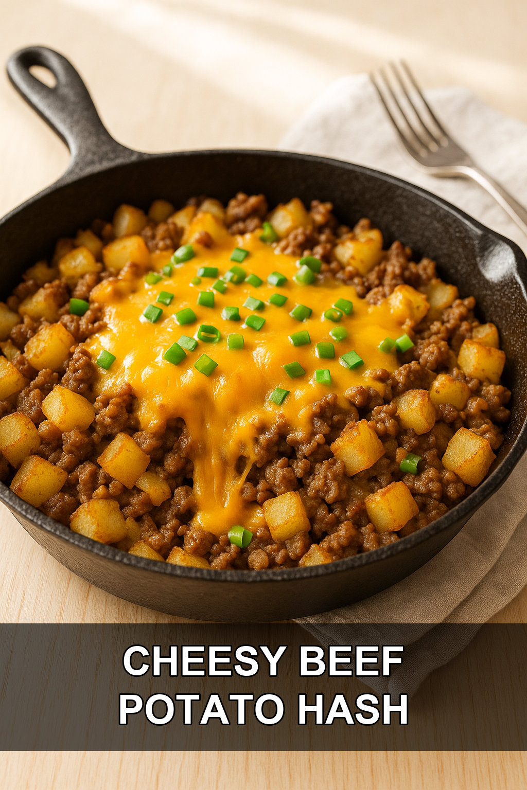 Savory Ground Beef and Potato Hash with Melted Cheddar