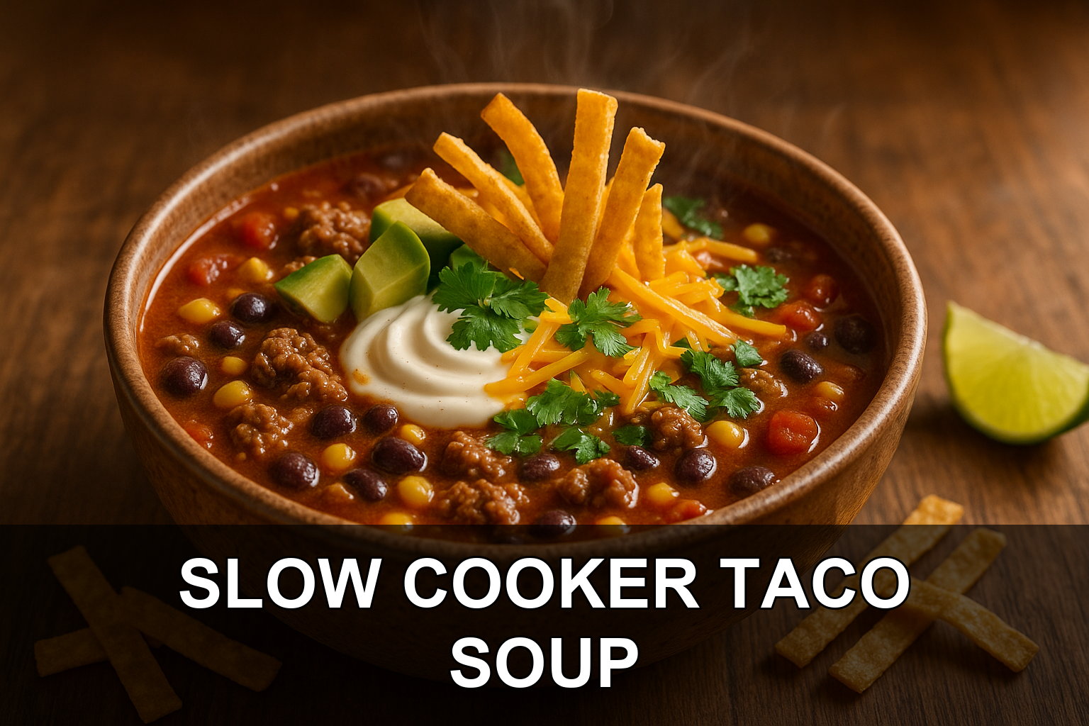 Slow Cooker Taco Soup with Crispy Tortilla Strips