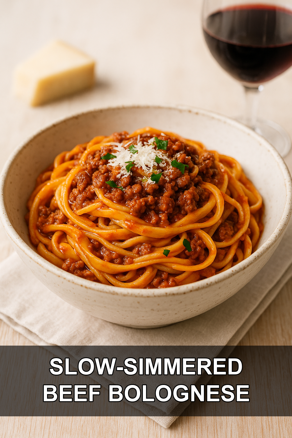 Slow-Simmered Ground Beef Bolognese with Red Wine and Parmesan