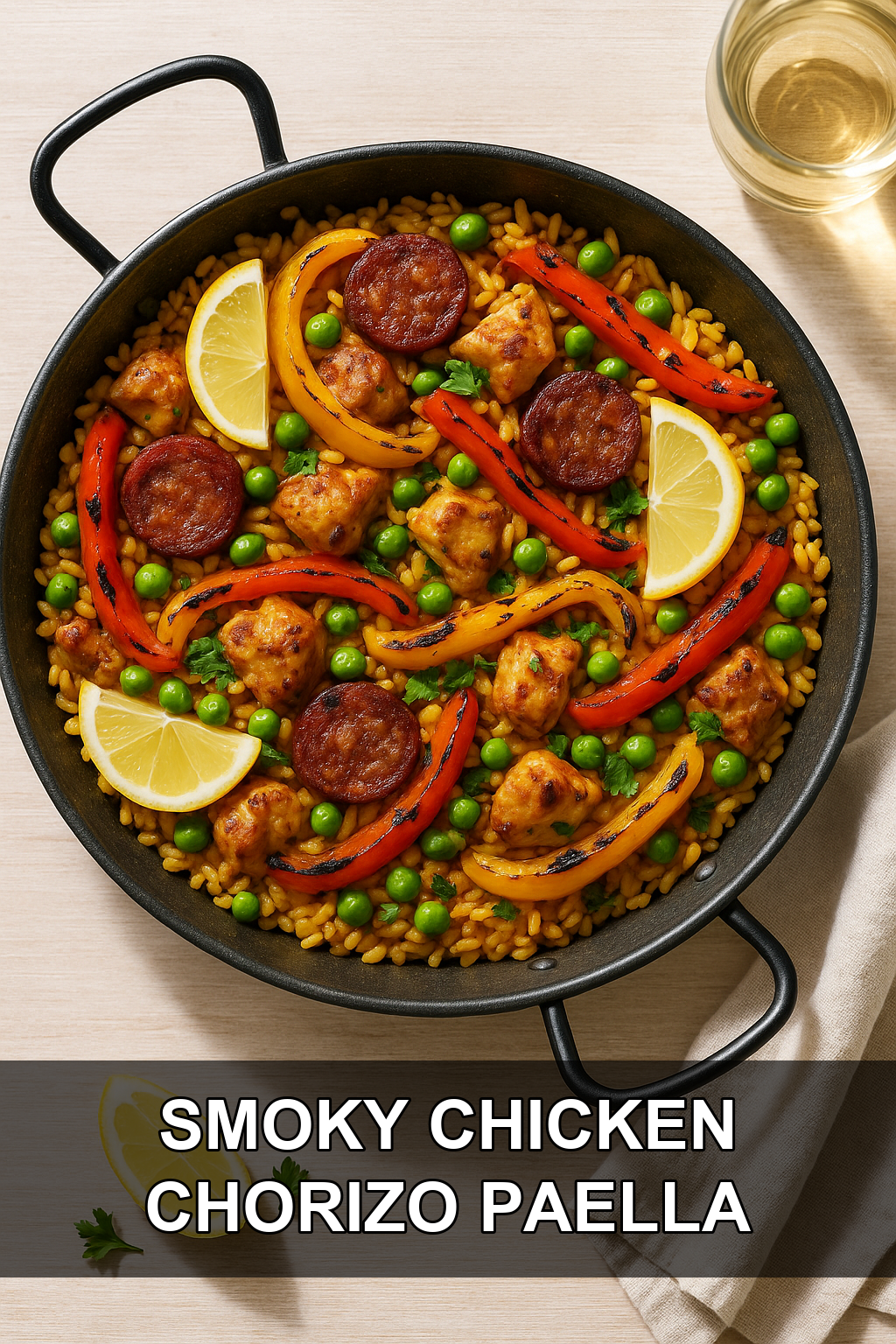 Smoky Chicken Chorizo Paella with Charred Peppers and Saffron Rice