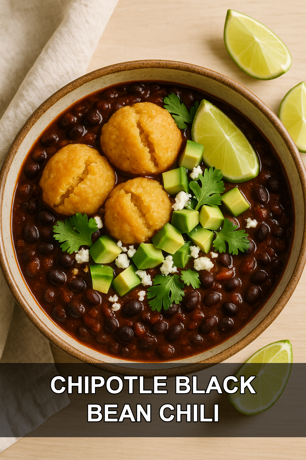 Smoky Chipotle Black Bean Chili with Crispy Masa Dumplings