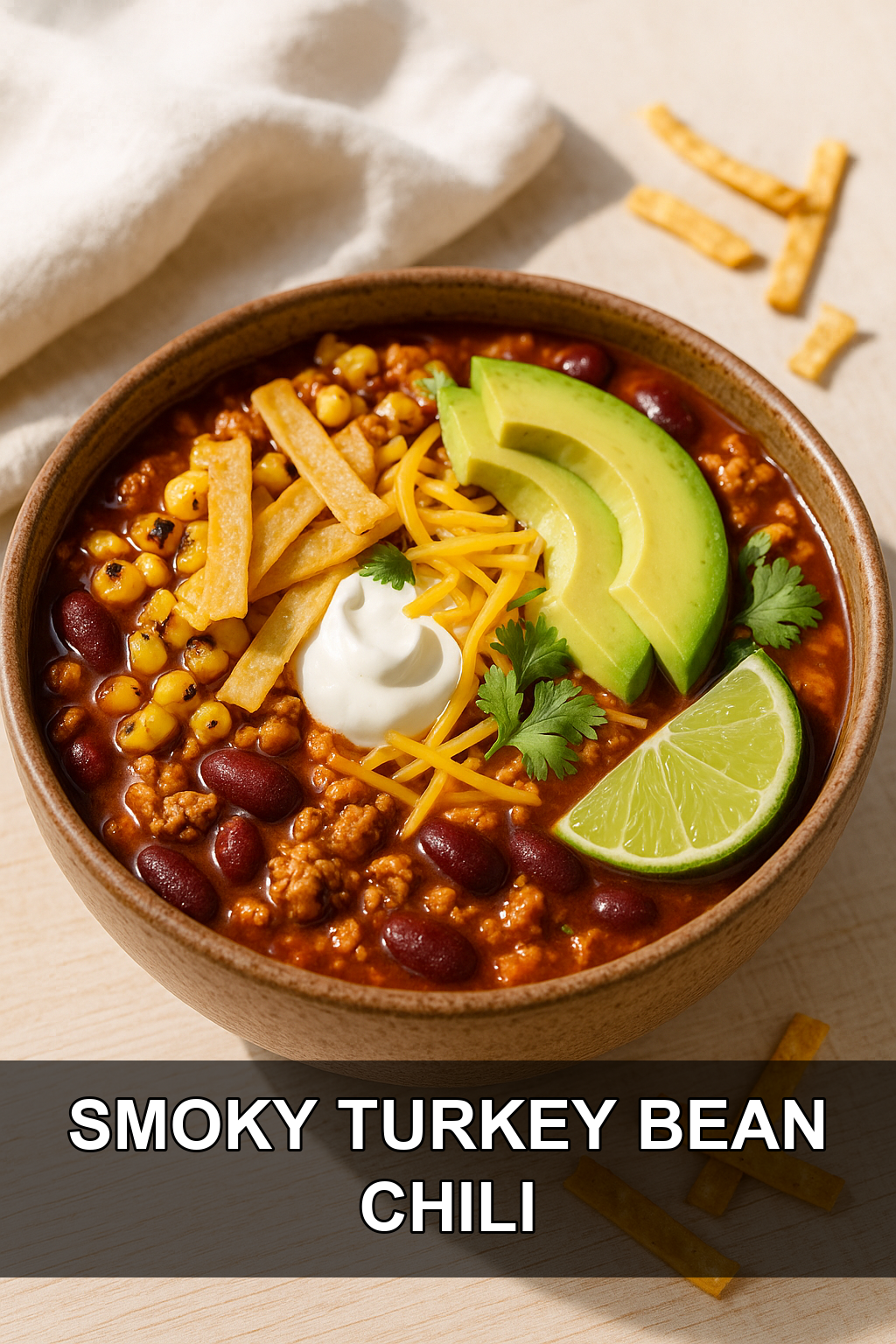 Smoky Turkey and Bean Chili with Charred Corn and Crispy Tortilla Strips