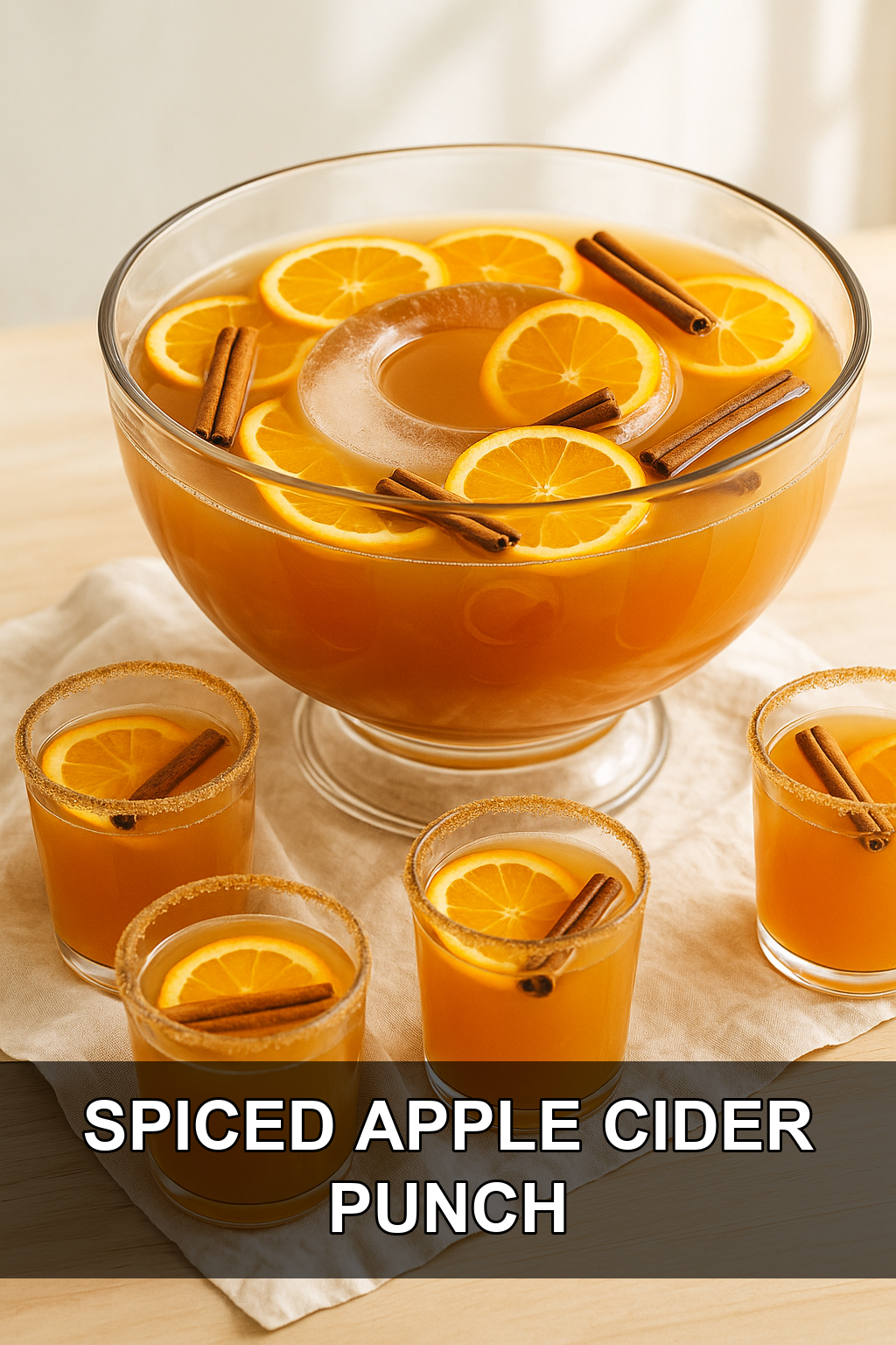 Spiced Apple Cider Punch with Cinnamon Sugar Rim and Floating Orange Slices