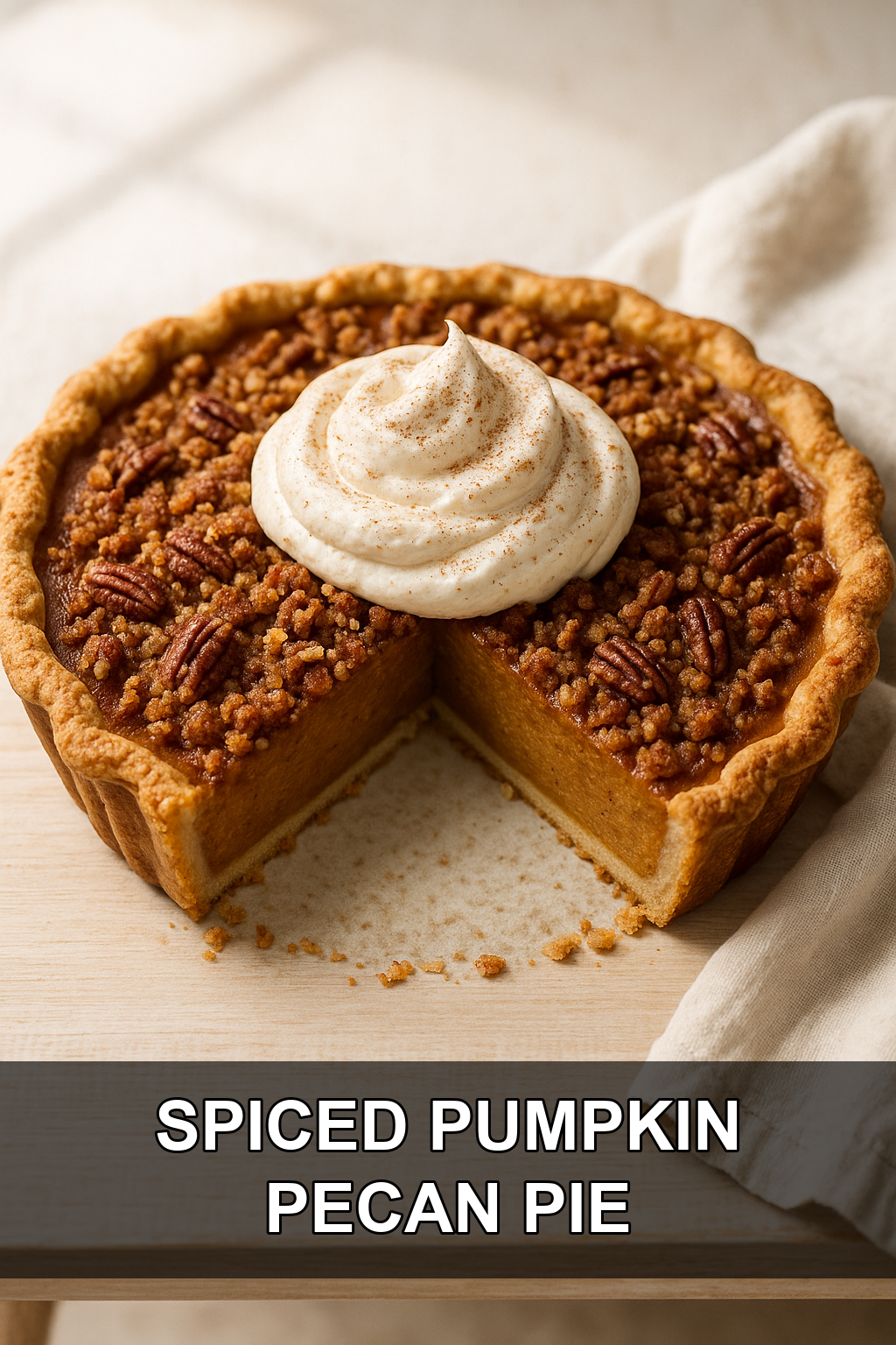Classic Spiced Pumpkin Pie with Toasted Pecan Streusel and Bourbon Whipped Cream